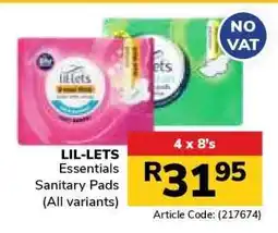 Jumbo LIL-LETS Essentials Sanitary Pads offer