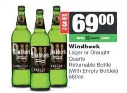 Spar Tops Windhoek Lager or Draught Quarts offer
