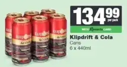 Spar Tops Klipdrift & Cola Cans offer