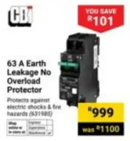 Builders Express CBI 63 A Earth Leakage No Overload Protector offer