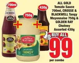 Boxer Superstores ALL GOLD Tomato Sauce & CROSSE & BLACKWELL Tangy Mayonnaise & GOLDEN RAY Chutney Assorted offer