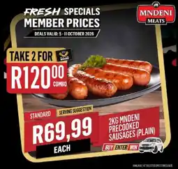 Bluff Meat Supply Mndeni Precooked Sausages (Plain) offer