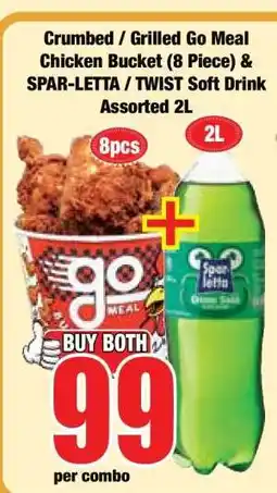 Boxer Crumbed / Grilled Go Meal Chicken Bucket (8 Piece) & SPAR-LETTA / TWIST Soft Drink Assorted 2L offer