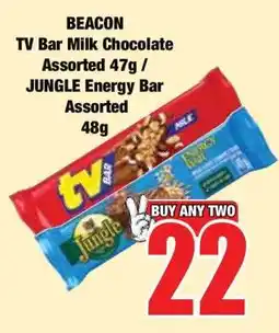 Boxer BEACON TV Bar Milk Chocolate Assorted 47g / JUNGLE Energy Bar Assorted 48g offer