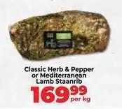 Food Lover's Market Classic herb & pepper or mediterranean lamb staanrib offer