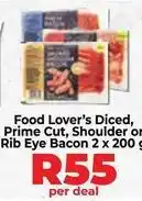Food Lover's Market Food lover's diced, prime cut, shoulder or rib eye bacon 2 x 200 g offer