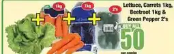 Boxer Lettuce, carrots 1kg, beetroot 1kg & green pepper 2's offer