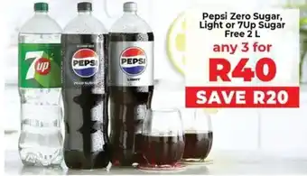 Pepsi Zero Sugar, Light or 7Up Sugar