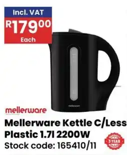 Africa Cash and Carry Mellerware Kettle C/Less Plastic offer