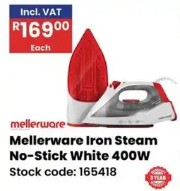 Africa Cash and Carry Mellerware Iron Steam No-Stick White offer