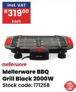 Africa Cash and Carry Mellerware BBQ Grill Black 2000W offer