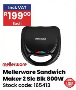 Africa Cash and Carry Mellerware Sandwich Maker 2 Slc Blk offer