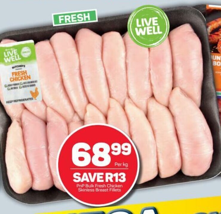 PnP Bulk Fresh Chicken Skinless Breast Fillets per kg offer at Pick n Pay