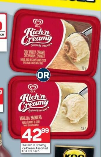 Pick n Pay Ola Rich 'n Creamy Ice Cream Assorted 1.8 Litre each offer