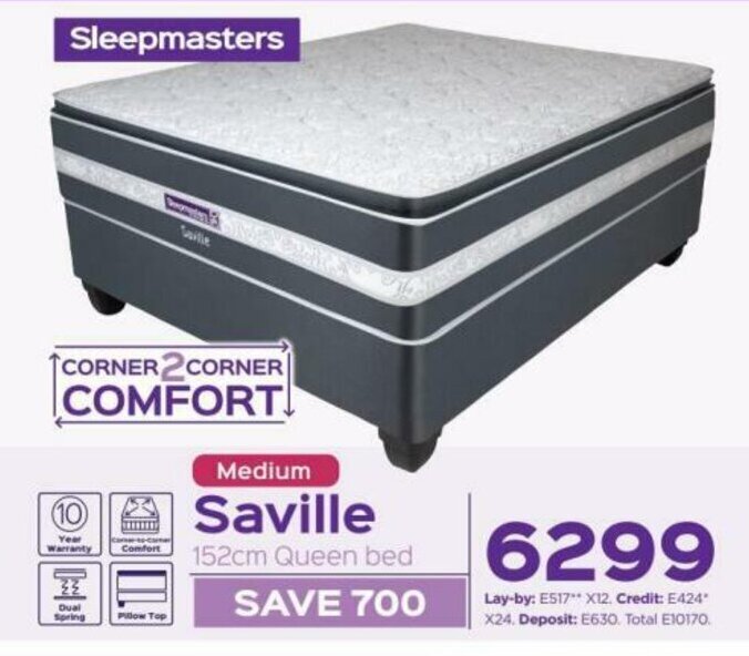 Sleepmasters Medium Saville 152cm Queen Bed offer at Sleepmasters