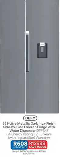 OK Furniture DEFY 559 Litre Metallic Dark Inox-Finish Side-by-Side Freezer-Fridge with Water Dispenser DFF647 offer
