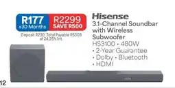 OK Furniture Hisense 3.1-Channel Soundbar with Wireless Subwoofer offer