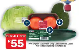 Pick n Pay Hypermarket PnP English Cucumber, Crisp Lettuce Head, Loose Avocado and Slicing Tomatoes 2s offer