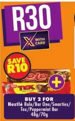 Shoprite Nestlé Rolo/Bar One/Smarties/Tex/Peppermint Bar offer