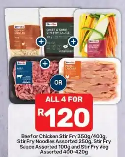 Pick n Pay Hypermarket Beef or Chicken Stir Fry, Stir Fry Noodles Assorted, Stir Fry Sauce Assorted and Stir Fry Veg Assorted offer