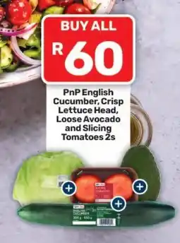 Pick n Pay Hypermarket PnP English Cucumber, Crisp Lettuce Head, Loose Avocado and Slicing Tomatoes offer