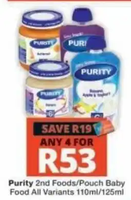 Checkers Purity 2nd Foods/Pouch Baby Food offer