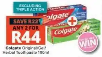 Checkers Colgate Original/Gel/Herbal Toothpaste offer