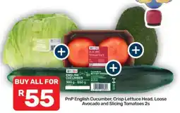 Pick n Pay PnP English Cucumber, Crisp Lettuce Head, Loose Avocado and Slicing Tomatoes 2s offer