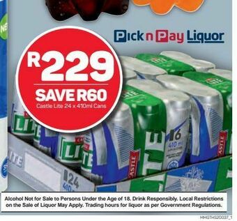 Pick n Pay Castle lite beer offer