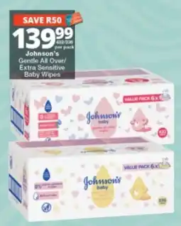 Checkers Johnson's Gentle All Over/Extra Sensitive Baby Wipes offer