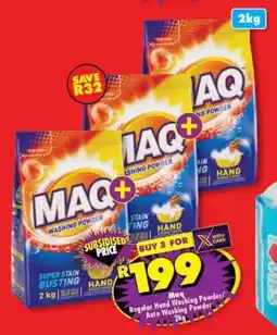 Shoprite Maq Regular Hand Washing Powder/Auto Washing Powder 2kg offer