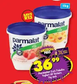 Shoprite Parmalat Fruit/Fabulite Yoghurt All Variants 1kg each offer