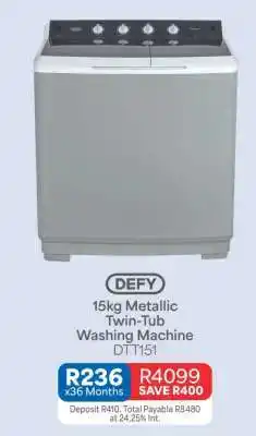 OK Furniture DEFY 15kg Metallic Twin-Tub Washing Machine DTT151 offer