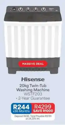 OK Furniture Hisense 20kg Twin-Tub Washing Machine WSTF203 offer