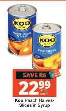 Checkers KOO PEACH HALVES / SLICES IN SYRUP offer