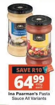 Checkers Ina Paarman's Pasta Sauce All Variants offer