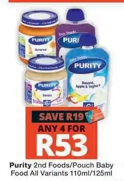 Checkers Purity 2nd Foods/Pouch Baby Food offer