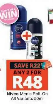Checkers Nivea Men's Roll-On offer