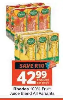 Checkers RHODES 100% FRUIT JUICE BLEND all variants offer