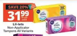 Checkers Lil-lets Non-Applicator Tampons All Variants offer