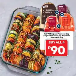 Pick n Pay PnP All Purpose Potatoes 2kg, English Tomatoes 1kg, Beetroot and Carrot 1kg offer