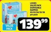 Usave Lovies - value pack disposable nappies 40/42/44/50/56 per pack offer