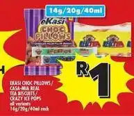 Usave Choc pillows / casa-mia real tea biscuits / crazy ice pops offer
