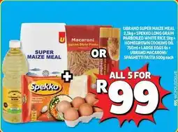 Usave Spekko - super maize meal, macaroni, spaghetti pasta, long grain parboiled white rice, cooking oil offer