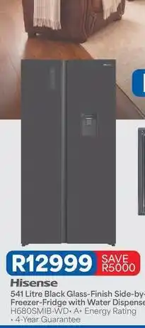 OK Furniture Hisense - 541 litre black glass-finish side-by-freezer-fridge with water dispenser h680smib-wd offer