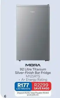 OK Furniture Total - 92 litre titanium silver-finish bar fridge m125rts offer