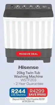 OK Furniture Hisense - 20kg twin-tub washing machine wstf203 offer
