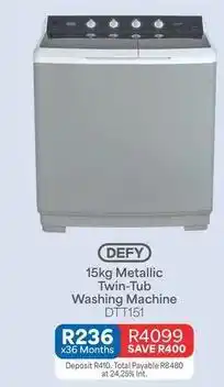OK Furniture Defy - 15kg metallic twin-tub washing machine dtt151 offer