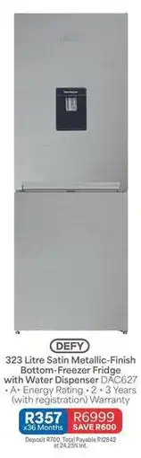 OK Furniture Defy - 323 litre satin metallic-finish bottom-freezer fridge with water dispenser dac627 offer