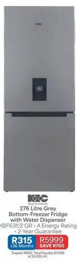 OK Furniture Kic - 276 litre grey bottom-freezer fridge with water dispenser kbf631/2 gr offer